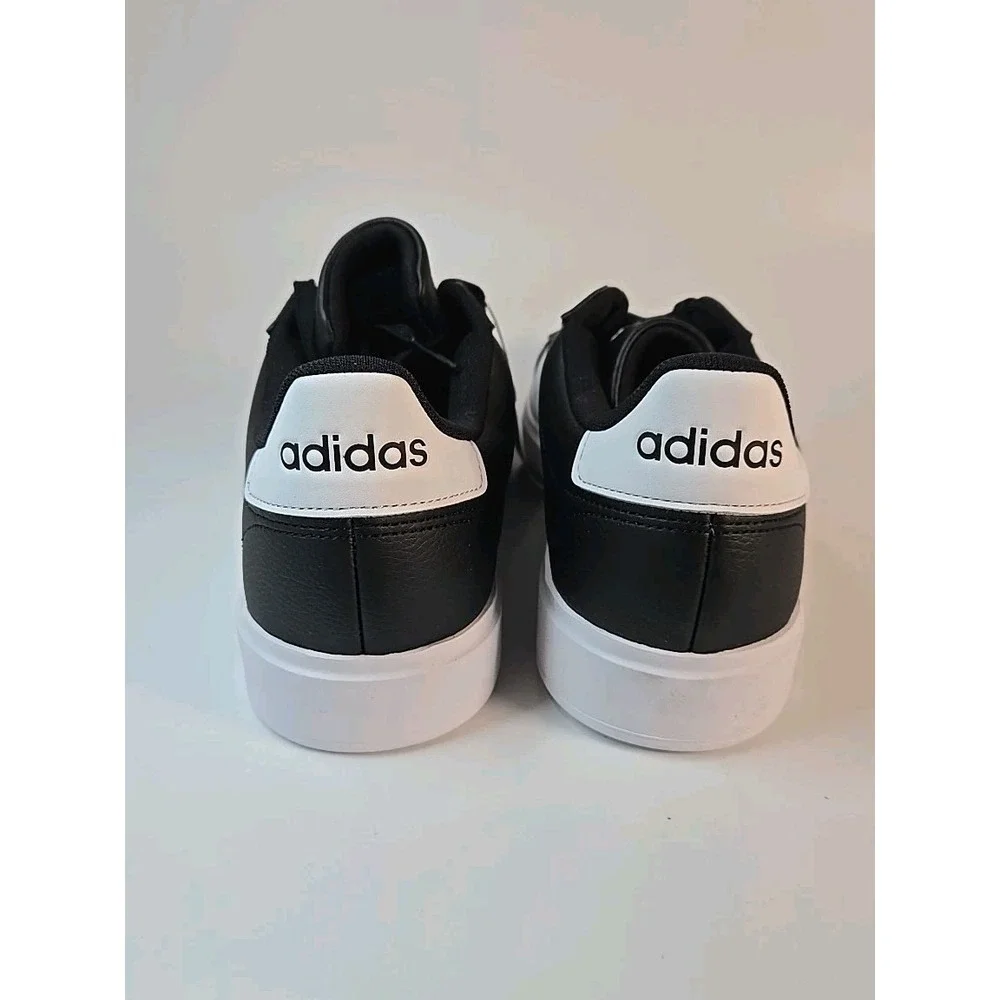 Adidas Mens Size 9.5 Grand Court 2.0 Shoes Black w/ White Stripes GW9195 Sneaker